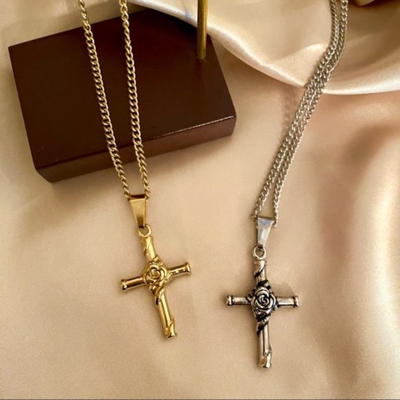 Rosary Cross Faith Necklace Gold Silver - Picture 3 of 11